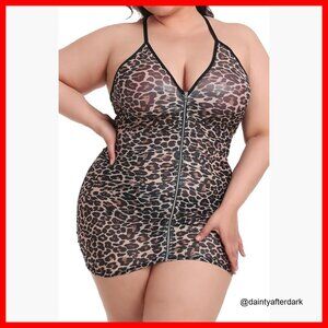 Sheer Mesh Babydoll Chemise with Front Zipper and T-Strap Back